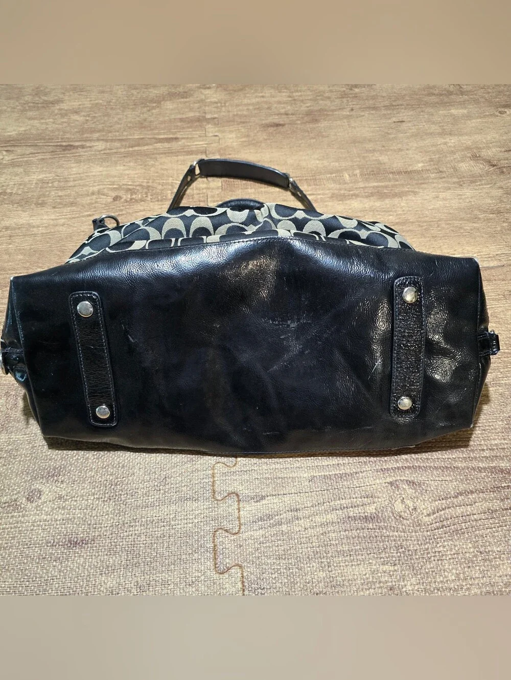 Coach Signature bag Monogram Black Leather Canvas Ashley F15440 Large Satchel